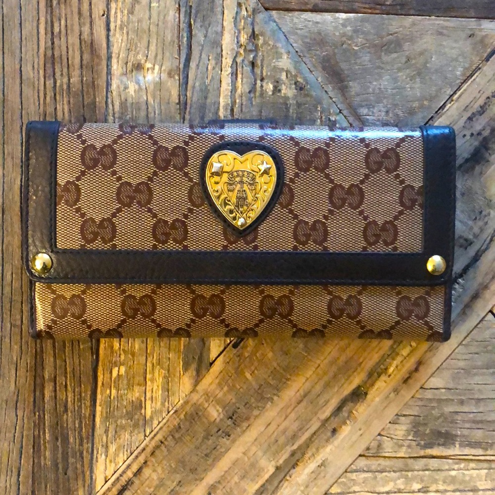 Gucci GG Logo Brown Canvas Continental Bifold Wallet